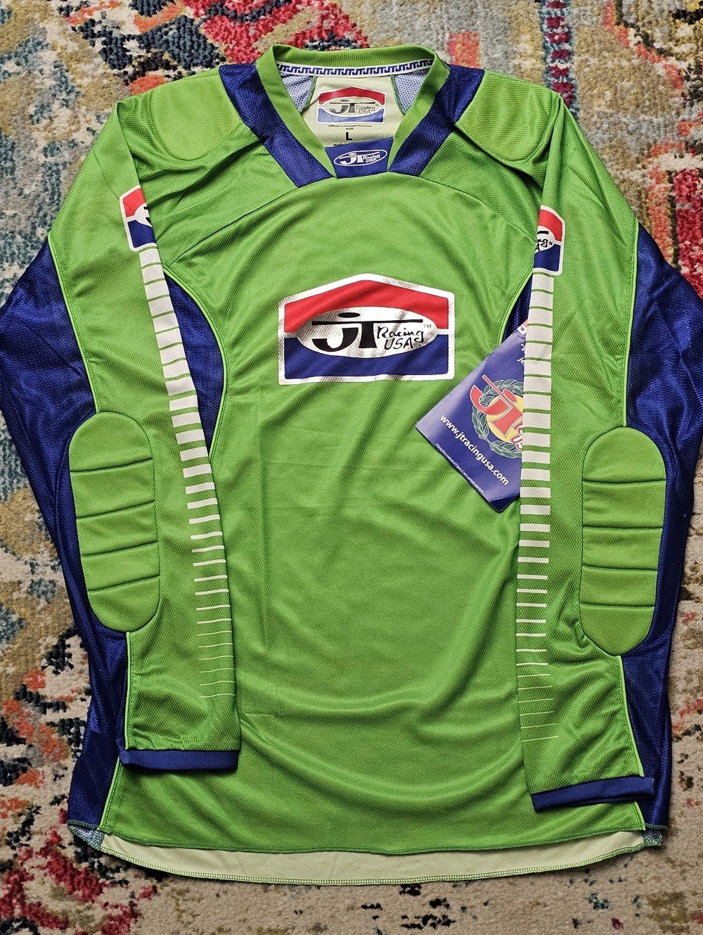JT RACING JERSEY GREEN BLUE PRO-TOUR MOTOCROSS MX SHIRT Mens Large Padded